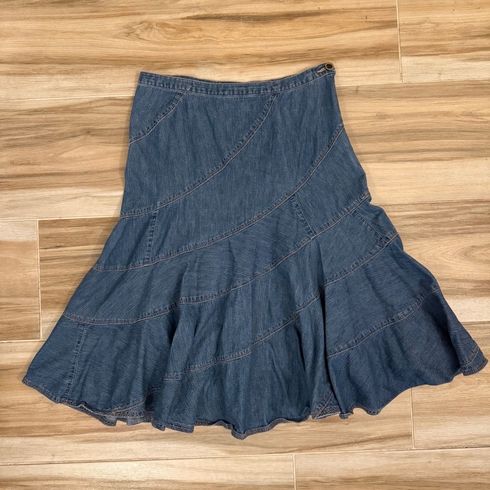 Lauren Ralph Lauren Jeans Co Blue Denim Tiered Flared Midi Skirt Petite 6P